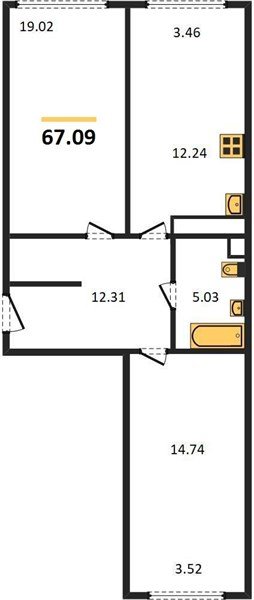 Фото №1: 2-комнатная квартира 69&nbsp;м², 12/24&nbsp;эт. - Краснодар, Центральный внутригородской округ, мкр. Черёмушки, ул. Обрывная, 132/1к4
