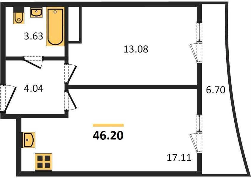 Фото №1: 1-комнатная квартира 46&nbsp;м², 20/24&nbsp;эт. - Берёзовый, Прикубанский внутригородской округ, мкр. Витаминкомбинат