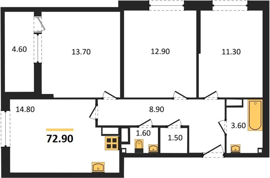 Фото №1: 3-комнатная квартира 72&nbsp;м², 13/16&nbsp;эт. - Краснодар, Прикубанский внутригородской округ, мкр. ЖК Самолёт-6