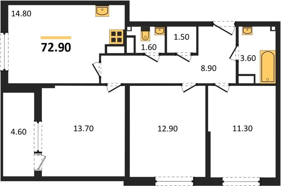 Фото №1: 3-комнатная квартира 72&nbsp;м², 13/16&nbsp;эт. - Краснодар, Прикубанский внутригородской округ, мкр. жилой комплекс Самолёт-6, ул. Ивана Беличенко, 90к2