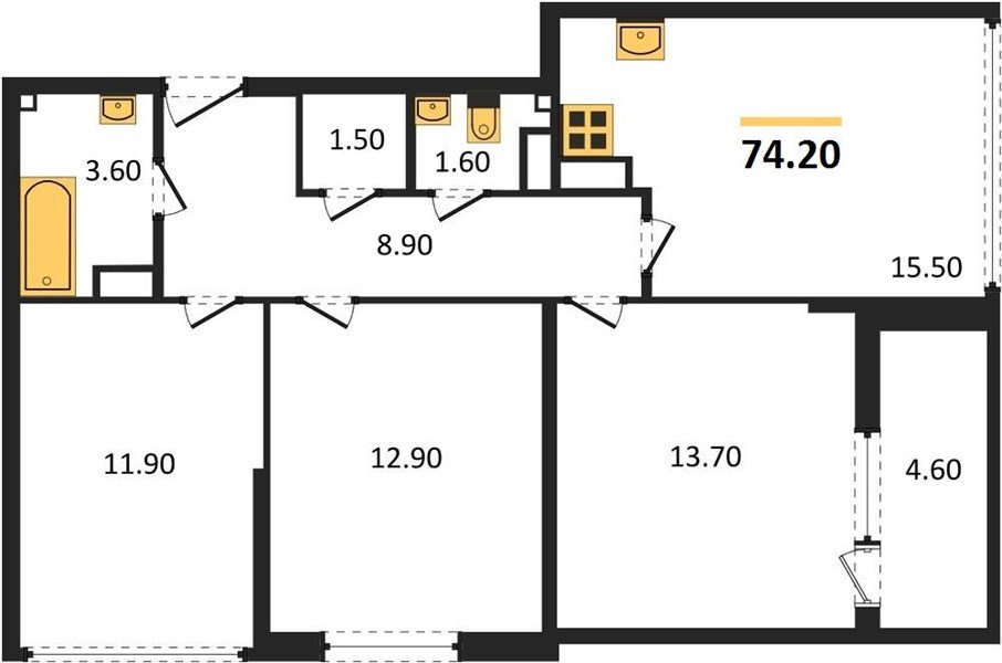 Фото №1: 3-комнатная квартира 74&nbsp;м², 16/16&nbsp;эт. - Краснодар, Прикубанский внутригородской округ, мкр. жилой комплекс Самолёт-6, ул. Ивана Беличенко, 90к2