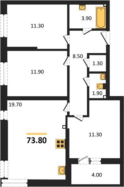Фото №1: 3-комнатная квартира 73&nbsp;м², 1/16&nbsp;эт. - Краснодар, Прикубанский внутригородской округ, мкр. жилой комплекс Самолёт-6, ул. Ивана Беличенко, 90к2