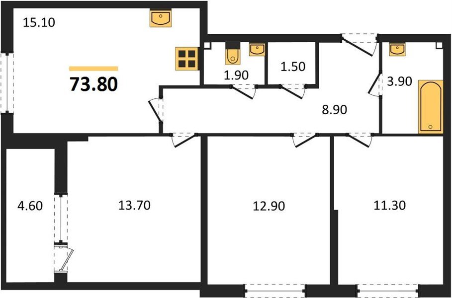 Фото №1: 3-комнатная квартира 73&nbsp;м², 1/16&nbsp;эт. - Краснодар, Прикубанский внутригородской округ, мкр. жилой комплекс Самолёт-6, ул. Ивана Беличенко, 90к3