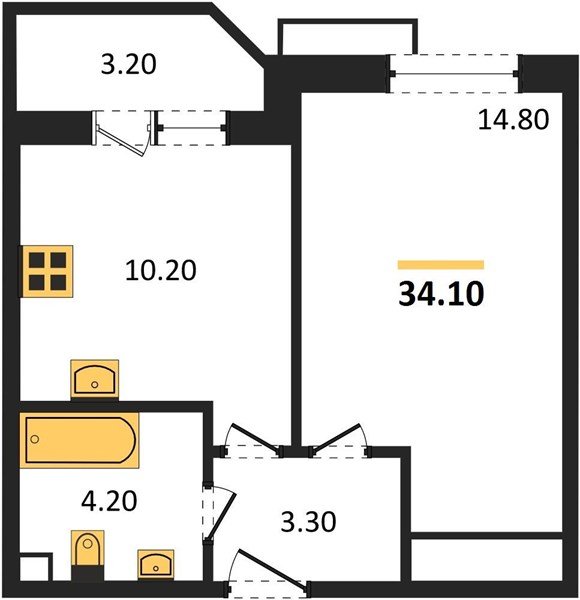 Фото №1: 1-комнатная квартира 34&nbsp;м², 1/9&nbsp;эт. - Краснодар, Прикубанский внутригородской округ, мкр. жилой комплекс Спортивная Деревня