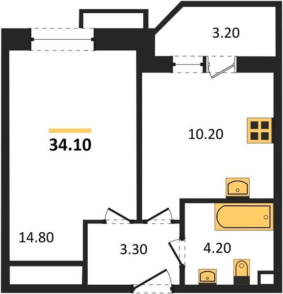 Фото №1: 1-комнатная квартира 34&nbsp;м², 1/9&nbsp;эт. - Краснодар, Прикубанский внутригородской округ, мкр. жилой комплекс Спортивная Деревня
