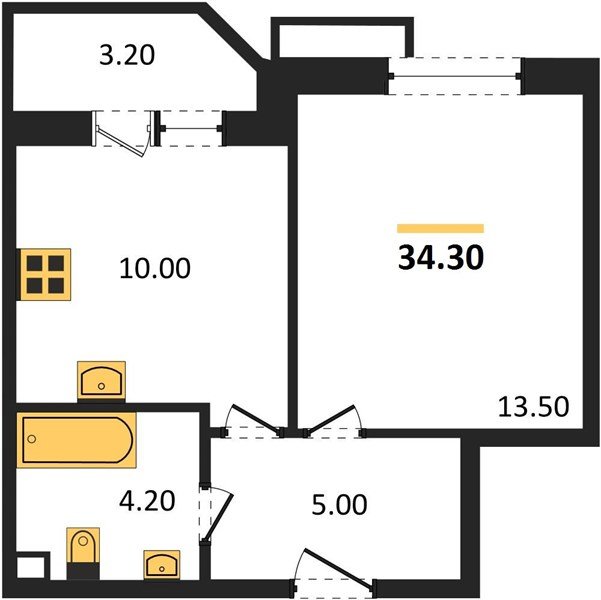 Фото №1: 1-комнатная квартира 34&nbsp;м², 1/9&nbsp;эт. - Краснодар, Прикубанский внутригородской округ, мкр. жилой комплекс Спортивная Деревня