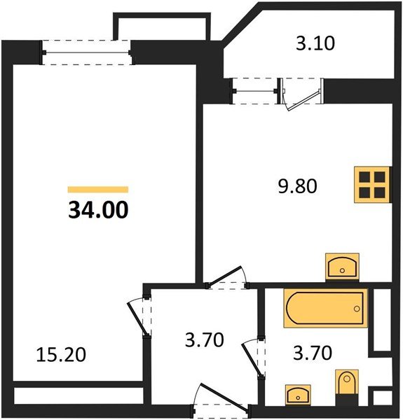 Фото №1: 1-комнатная квартира 34&nbsp;м², 3/9&nbsp;эт. - Краснодар, Прикубанский внутригородской округ, мкр. жилой комплекс Спортивная Деревня