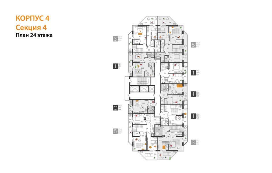 Фото №4: 1-комнатная квартира 44&nbsp;м², 24/24&nbsp;эт. - Краснодар, Карасунский внутригородской округ, Черёмушки, мкр. ЖК Рекорд