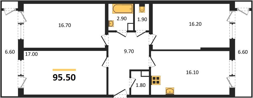 Фото №1: 3-комнатная квартира 95&nbsp;м², 9/24&nbsp;эт. - Краснодар, Карасунский внутригородской округ, Черёмушки, мкр. ЖК Рекорд