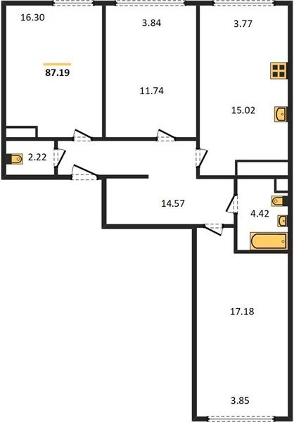 Фото №1: 3-комнатная квартира 87&nbsp;м², 19/24&nbsp;эт. - Краснодар, Центральный внутригородской округ, мкр. Черёмушки