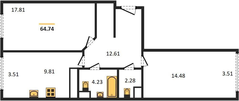 Фото №1: 2-комнатная квартира 64&nbsp;м², 18/24&nbsp;эт. - Краснодар, Центральный внутригородской округ, мкр. Черёмушки
