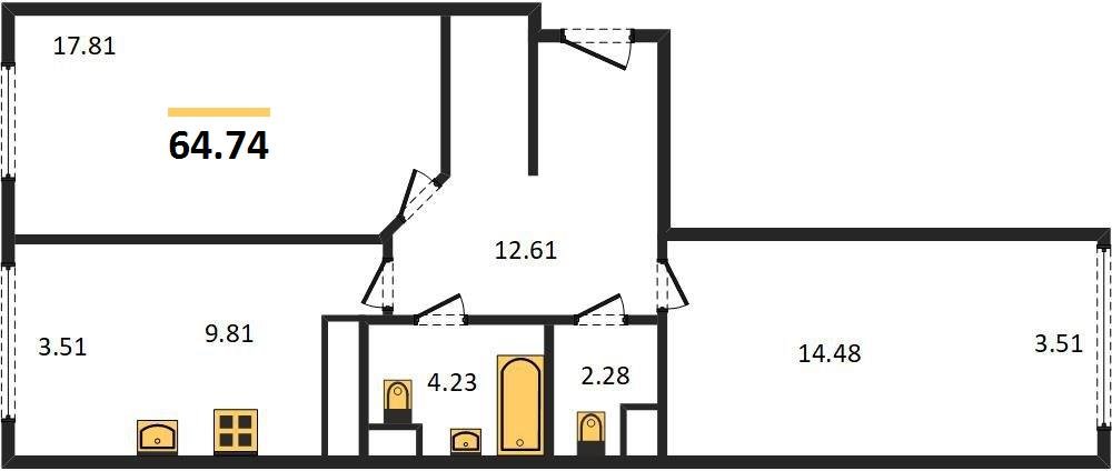 Фото №1: 2-комнатная квартира 64&nbsp;м², 23/24&nbsp;эт. - Краснодар, Центральный внутригородской округ, мкр. Черёмушки