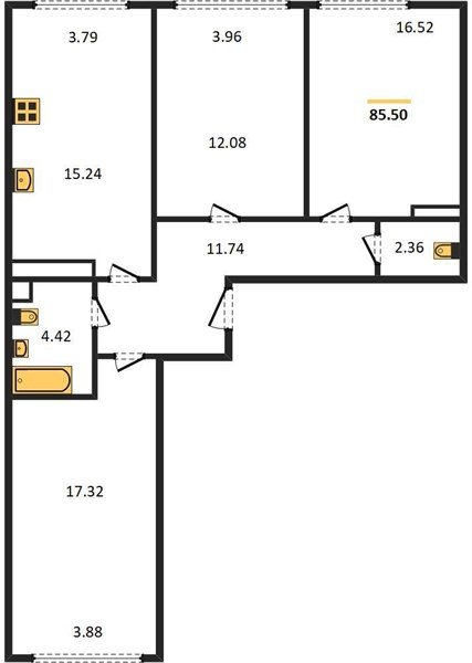 Фото №1: 3-комнатная квартира 85&nbsp;м², 15/24&nbsp;эт. - Краснодар, Центральный внутригородской округ, мкр. Черёмушки