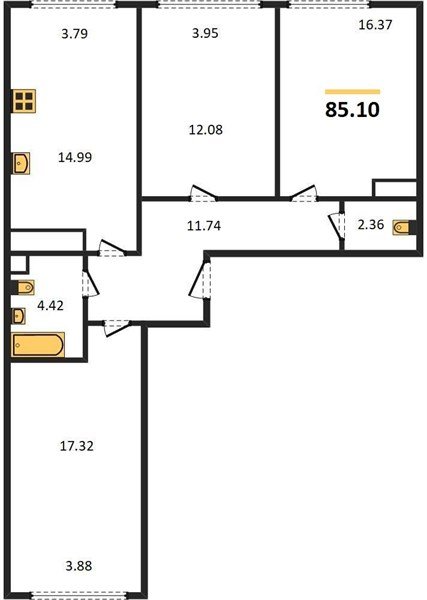Фото №1: 3-комнатная квартира 85&nbsp;м², 22/24&nbsp;эт. - Краснодар, Центральный внутригородской округ, мкр. Черёмушки