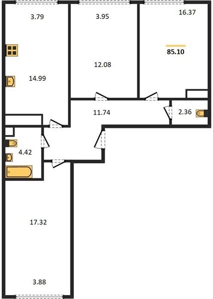 Фото №1: 3-комнатная квартира 85&nbsp;м², 24/24&nbsp;эт. - Краснодар, Центральный внутригородской округ, мкр. Черёмушки