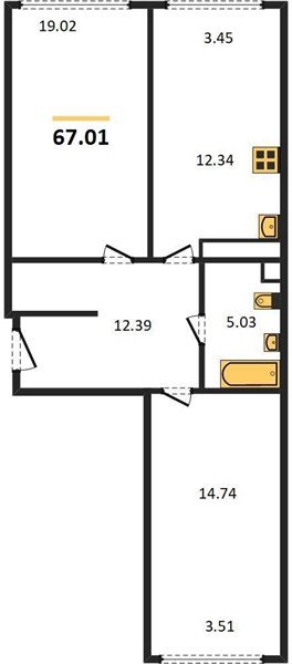 Фото №1: 2-комнатная квартира 67&nbsp;м², 16/24&nbsp;эт. - Краснодар, Центральный внутригородской округ, мкр. Черёмушки