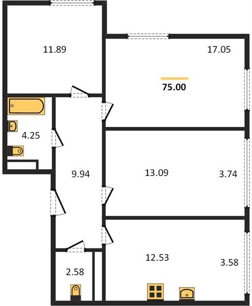 Фото №1: 3-комнатная квартира 75&nbsp;м², 3/24&nbsp;эт. - Краснодар, Центральный внутригородской округ, мкр. Черёмушки