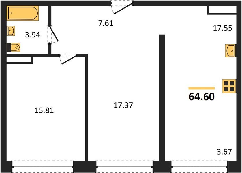 Фото №1: 2-комнатная квартира 64&nbsp;м², 13/24&nbsp;эт. - Краснодар, Центральный внутригородской округ, мкр. Черёмушки