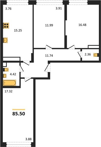 Фото №1: 3-комнатная квартира 86&nbsp;м², 12/24&nbsp;эт. - Краснодар, Центральный внутригородской округ, мкр. Черёмушки