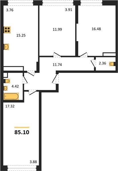 Фото №1: 3-комнатная квартира 85&nbsp;м², 16/24&nbsp;эт. - Краснодар, Центральный внутригородской округ, мкр. Черёмушки