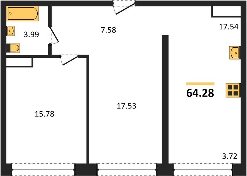 Фото №1: 2-комнатная квартира 64&nbsp;м², 19/24&nbsp;эт. - Краснодар, Центральный внутригородской округ, мкр. Черёмушки