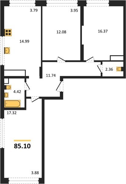 Фото №1: 3-комнатная квартира 85&nbsp;м², 19/24&nbsp;эт. - Краснодар, Центральный внутригородской округ, мкр. Черёмушки
