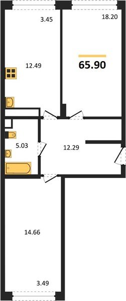 Фото №1: 2-комнатная квартира 66&nbsp;м², 16/24&nbsp;эт. - Краснодар, Центральный внутригородской округ, мкр. Черёмушки