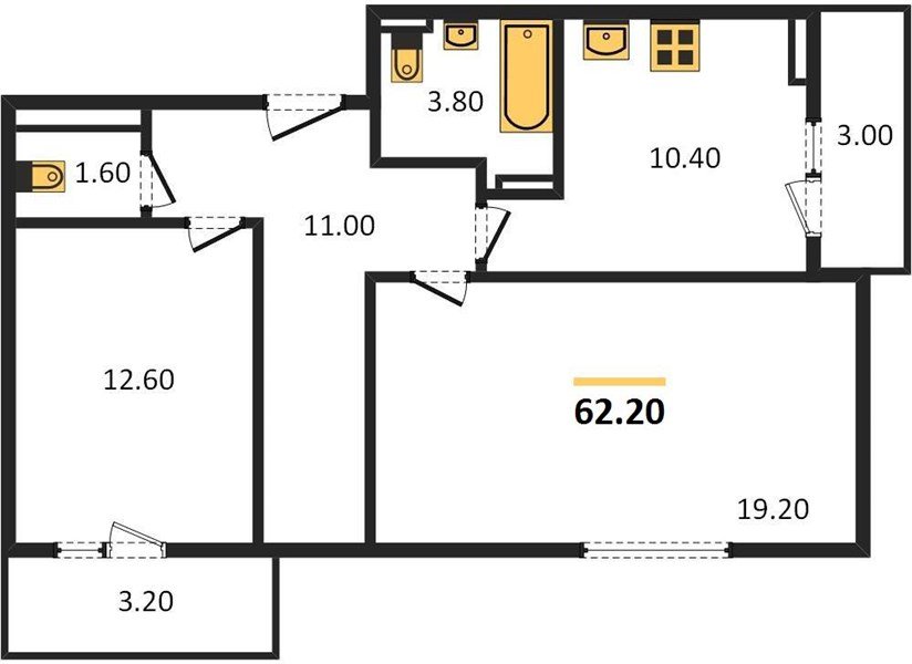 Фото №1: 2-комнатная квартира 62&nbsp;м², 22/22&nbsp;эт. - Краснодар, Прикубанский внутригородской округ, ЖК Бауинвест, мкр. ЖК Парк у Дома