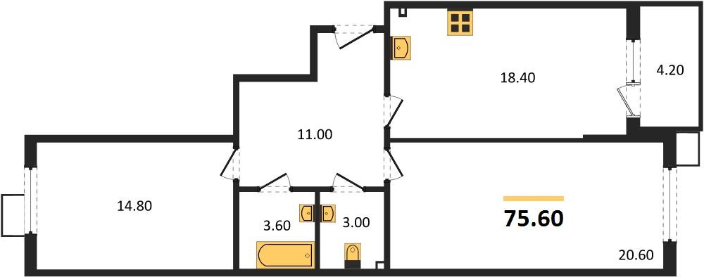Фото №1: 2-комнатная квартира 75&nbsp;м², 2/18&nbsp;эт. - Краснодар, Прикубанский внутригородской округ, мкр. Парк Победы