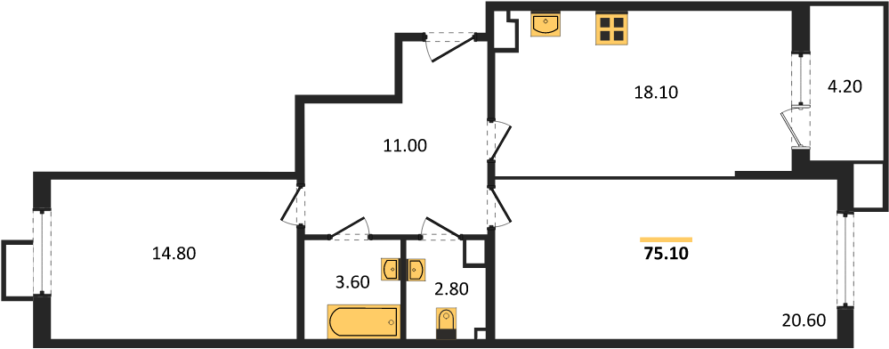 Фото №1: 2-комнатная квартира 75&nbsp;м², 5/18&nbsp;эт. - Краснодар, Прикубанский внутригородской округ, мкр. Парк Победы
