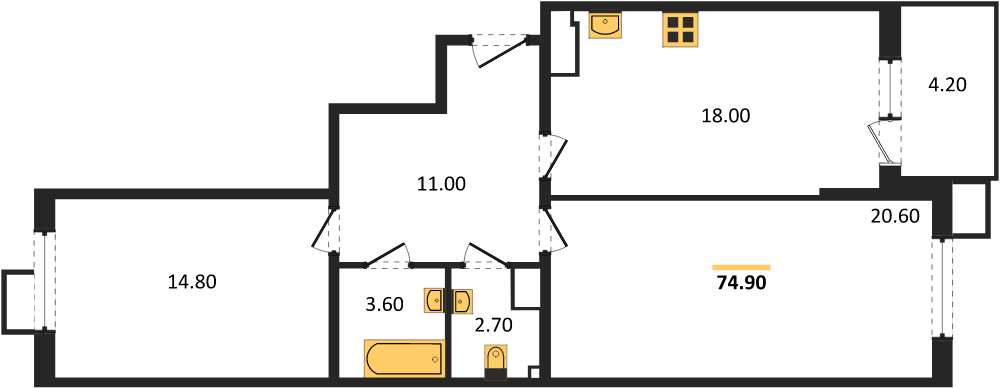 Фото №1: 2-комнатная квартира 74&nbsp;м², 10/18&nbsp;эт. - Краснодар, Прикубанский внутригородской округ, мкр. Парк Победы
