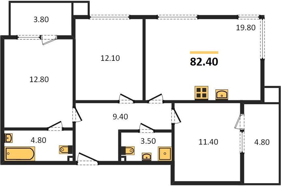 Фото №1: 3-комнатная квартира 82&nbsp;м², 2/9&nbsp;эт. - Краснодар, Прикубанский внутригородской округ, мкр. Парк Победы