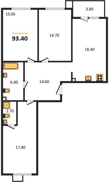 Фото №1: 3-комнатная квартира 93&nbsp;м², 2/9&nbsp;эт. - Краснодар, Прикубанский внутригородской округ, мкр. Парк Победы