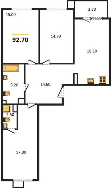 Фото №1: 3-комнатная квартира 92&nbsp;м², 8/9&nbsp;эт. - Краснодар, Прикубанский внутригородской округ, мкр. Парк Победы