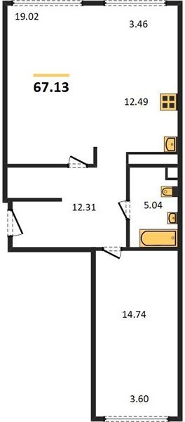 Фото №1: 2-комнатная квартира 69&nbsp;м², 12/24&nbsp;эт. - Краснодар, Центральный внутригородской округ, мкр. Черёмушки, ул. Обрывная, 132/1к4