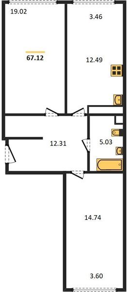 Фото №1: 2-комнатная квартира 68&nbsp;м², 11/24&nbsp;эт. - Краснодар, Центральный внутригородской округ, мкр. Черёмушки, ул. Обрывная, 132/1к4