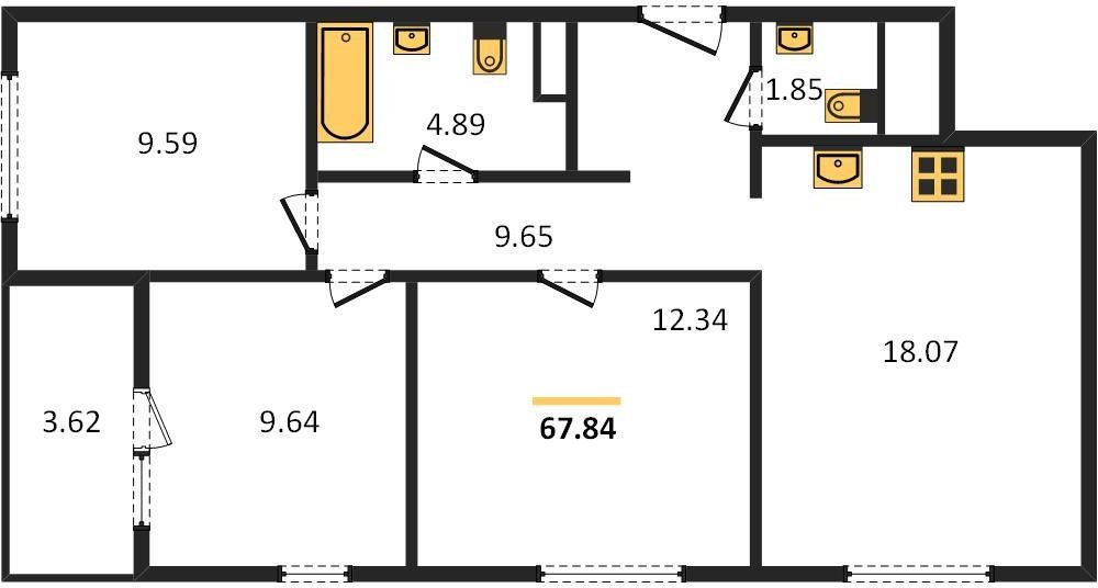 Фото №1: 3-комнатная квартира 68&nbsp;м², 6/18&nbsp;эт. - Краснодар, Карасунский внутригородской округ, Хлопчато-бумажный Комбинат, мкр. жилой квартал Патрики