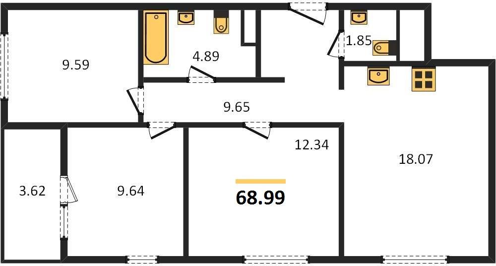 Фото №1: 3-комнатная квартира 68&nbsp;м², 14/18&nbsp;эт. - Краснодар, Карасунский внутригородской округ, Хлопчато-бумажный Комбинат, мкр. жилой квартал Патрики