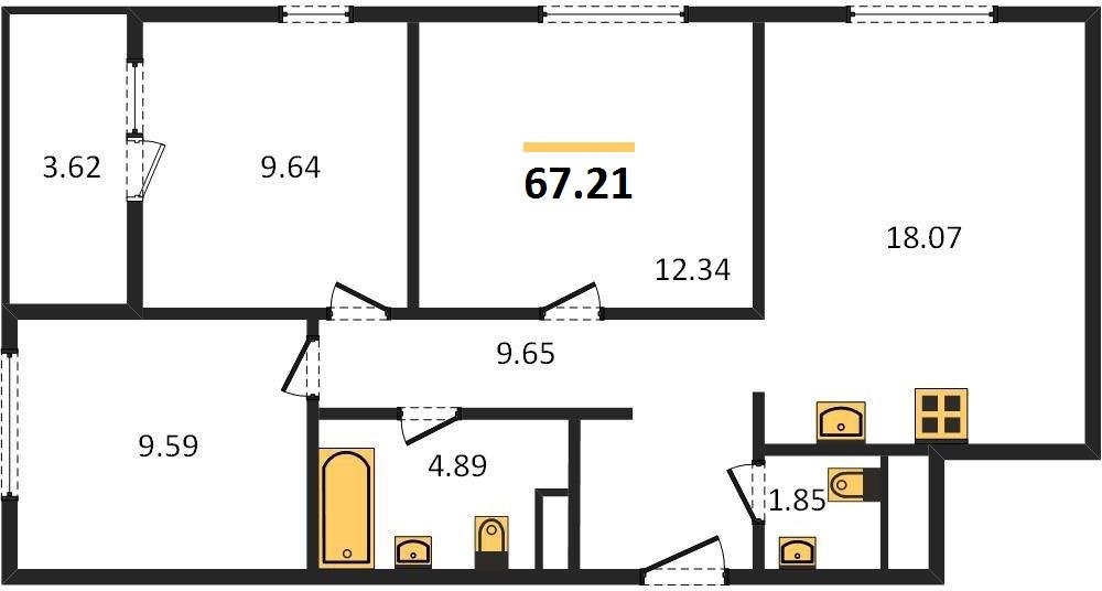 Фото №1: 3-комнатная квартира 68&nbsp;м², 4/18&nbsp;эт. - Краснодар, Карасунский внутригородской округ, Хлопчато-бумажный Комбинат, мкр. жилой квартал Патрики
