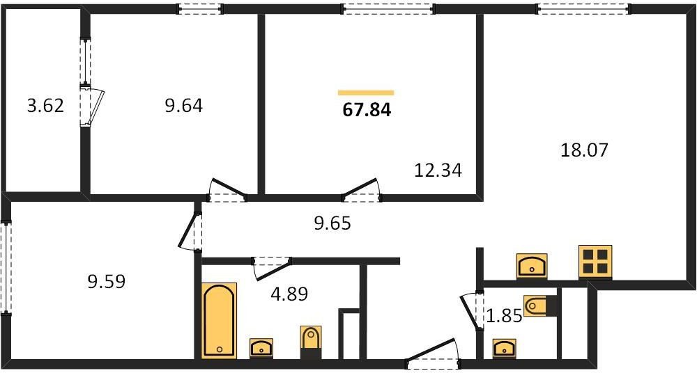 Фото №1: 3-комнатная квартира 68&nbsp;м², 11/18&nbsp;эт. - Краснодар, Карасунский внутригородской округ, Хлопчато-бумажный Комбинат, мкр. жилой квартал Патрики