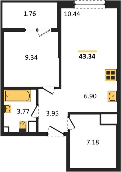 Фото №1: 1-комнатная квартира 44&nbsp;м², 7/18&nbsp;эт. - Краснодар, Карасунский внутригородской округ, Хлопчато-бумажный Комбинат, мкр. жилой квартал Патрики
