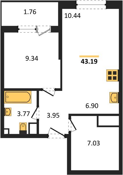 Фото №1: 1-комнатная квартира 44&nbsp;м², 5/18&nbsp;эт. - Краснодар, Карасунский внутригородской округ, Хлопчато-бумажный Комбинат, мкр. жилой квартал Патрики