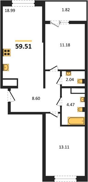 Фото №1: 2-комнатная квартира 61&nbsp;м², 2/18&nbsp;эт. - Краснодар, Карасунский внутригородской округ, Хлопчато-бумажный Комбинат, мкр. жилой квартал Патрики