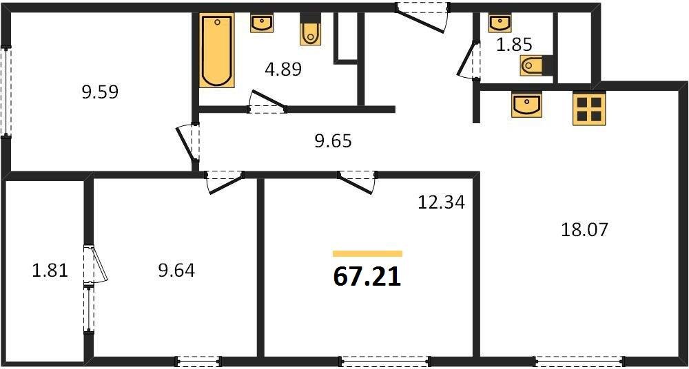 Фото №1: 3-комнатная квартира 69&nbsp;м², 2/16&nbsp;эт. - Краснодар, Карасунский внутригородской округ, Хлопчато-бумажный Комбинат, мкр. жилой квартал Патрики