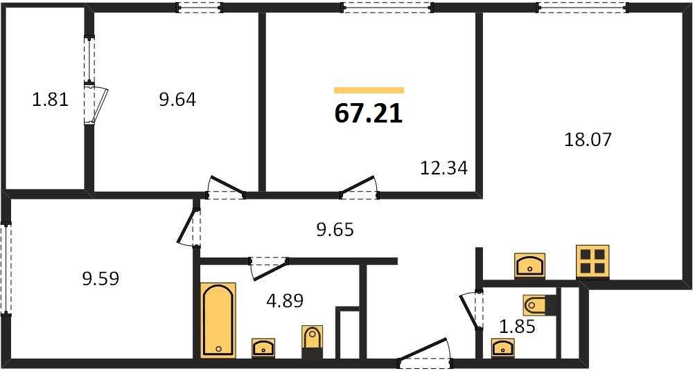 Фото №1: 3-комнатная квартира 68&nbsp;м², 13/16&nbsp;эт. - Краснодар, Карасунский внутригородской округ, Хлопчато-бумажный Комбинат, мкр. жилой квартал Патрики