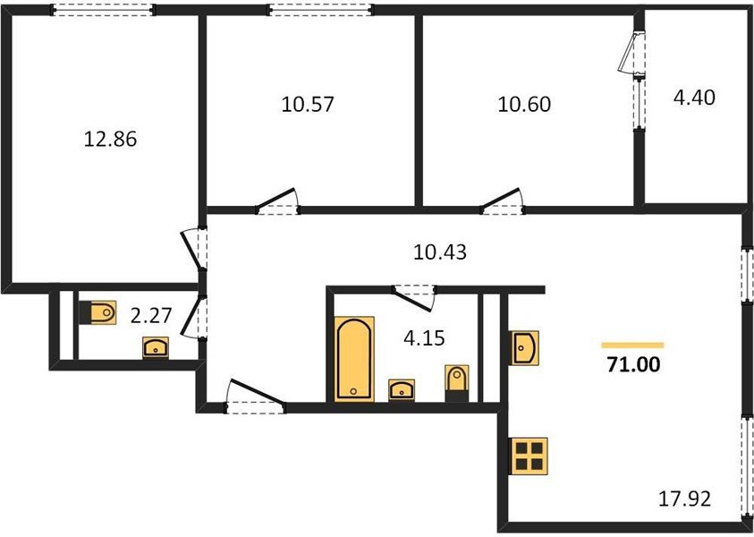 Фото №1: 3-комнатная квартира 72&nbsp;м², 6/18&nbsp;эт. - Краснодар, Карасунский внутригородской округ, Хлопчато-бумажный Комбинат, мкр. жилой квартал Патрики