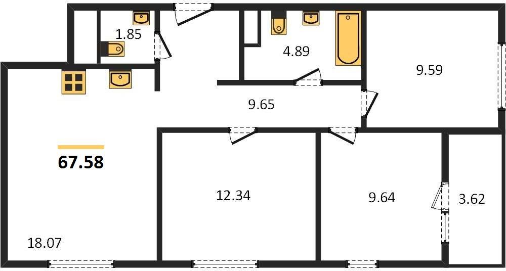 Фото №1: 3-комнатная квартира 69&nbsp;м², 4/18&nbsp;эт. - Краснодар, Карасунский внутригородской округ, Хлопчато-бумажный Комбинат, мкр. жилой квартал Патрики