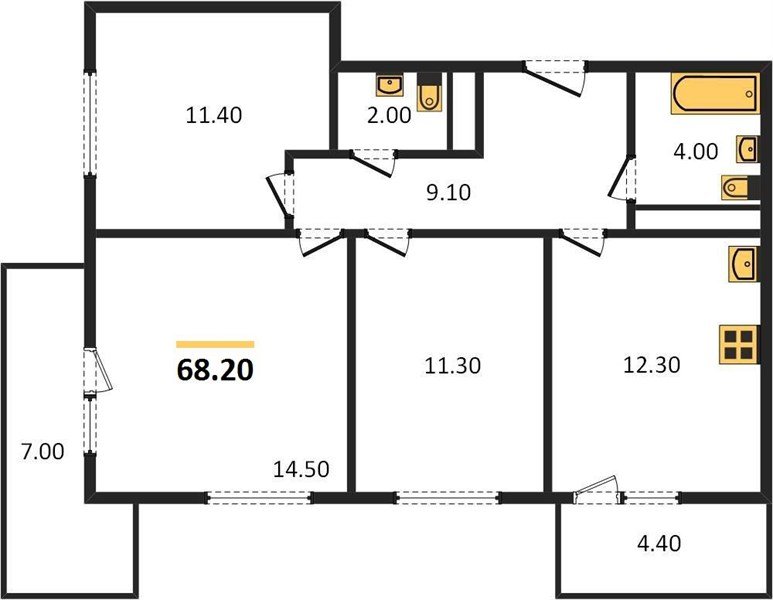 Фото №1: 3-комнатная квартира 69&nbsp;м², 5/22&nbsp;эт. - Краснодар, Прикубанский внутригородской округ, мкр. жилой комплекс Отражение, ул. Конгрессная, 43