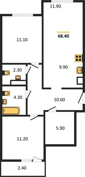 Фото №1: 2-комнатная квартира 71&nbsp;м², 1/8&nbsp;эт. - Краснодар, Прикубанский внутригородской округ, мкр. жилой комплекс Югге