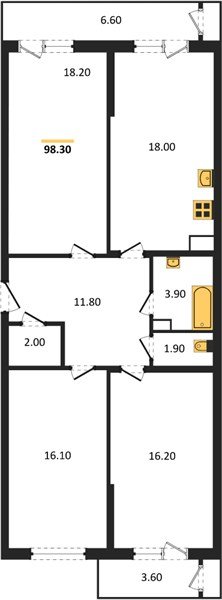 Фото №1: 3-комнатная квартира 98&nbsp;м², 6/24&nbsp;эт. - Краснодар, Карасунский внутригородской округ, мкр. Черёмушки, ул. Новороссийская, 96